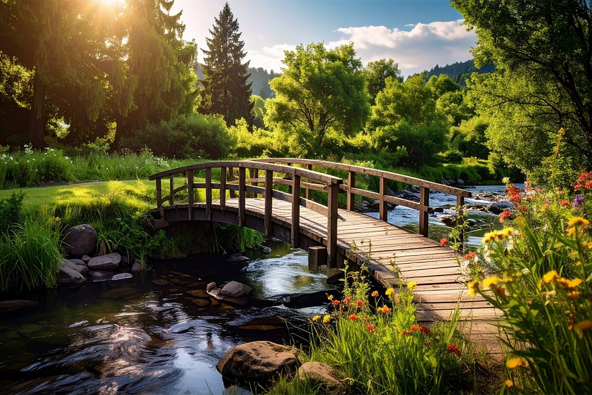 Eine Holzbrücke in der Natur