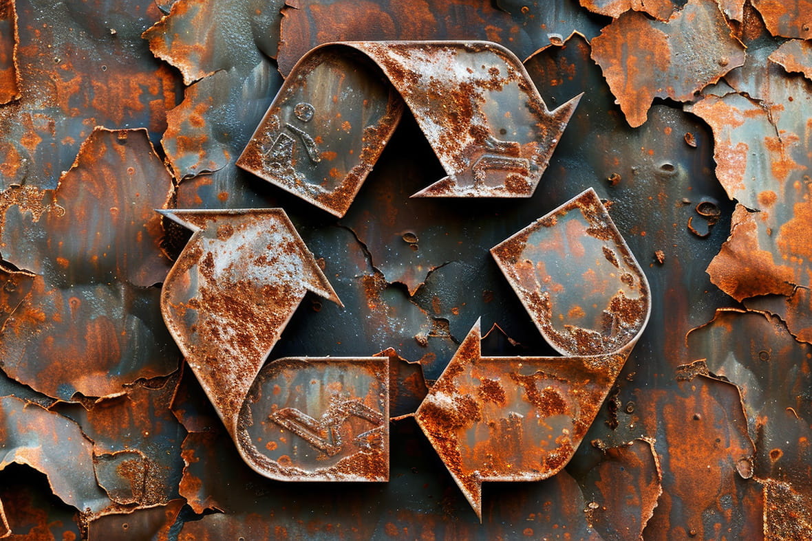 Ein Recycling-Symbol aus Altmetall